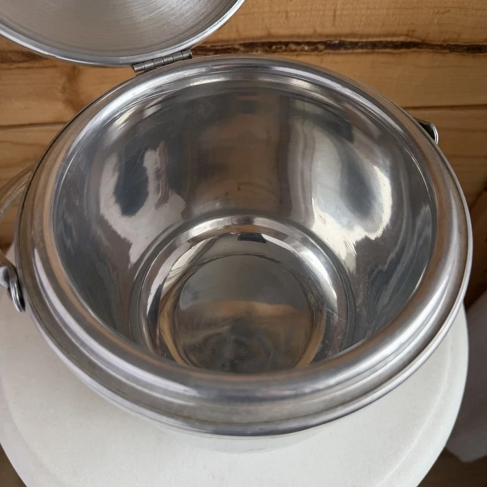 Depression Era Swing Lid Chrome Ice Bucket Insulated *Flaws* ‎ Made In Italy